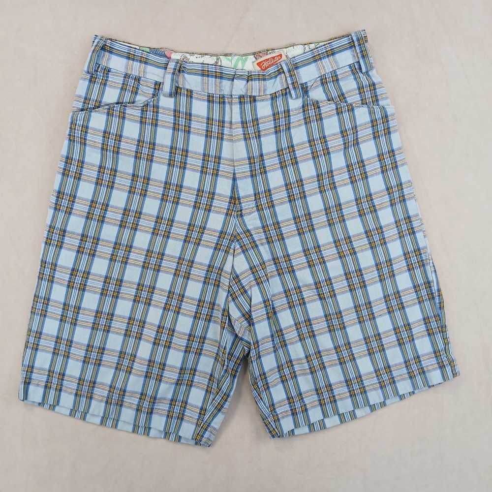 Hollister 30x10 Mens Chino Shorts Knit Plaid Surf California FLAWS